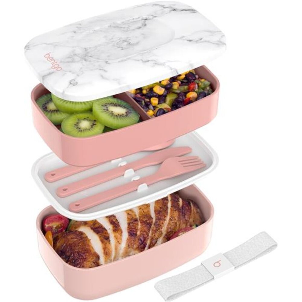 Adult Bento Box, Stackable 3-Compartment Lunch Box with Removable Utensil Set